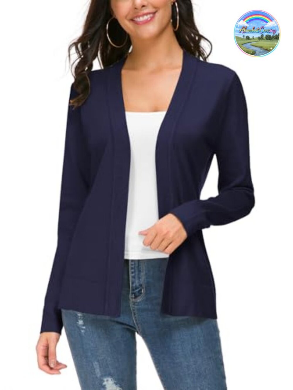 Long Sleeve Open Front Knit Cardigan Sweater Lightweight Shawl Collar